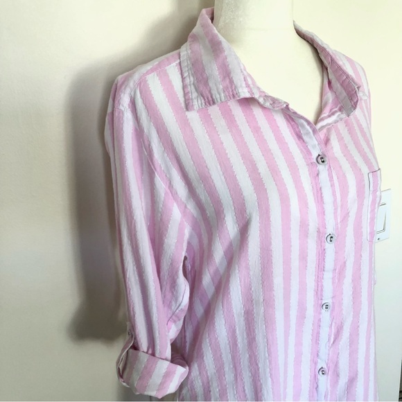 Secret Possessions Pink Metallic Stripped Button Down Shirt Top Women’s Size M/L - Picture 4 of 12